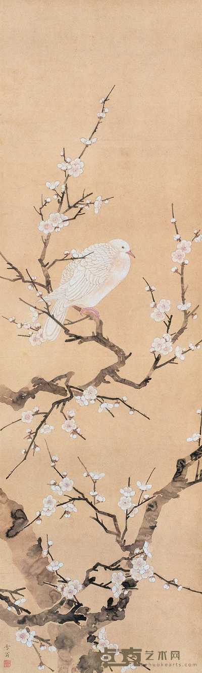 陈之佛 梅鸠图 立轴 113×34cm.